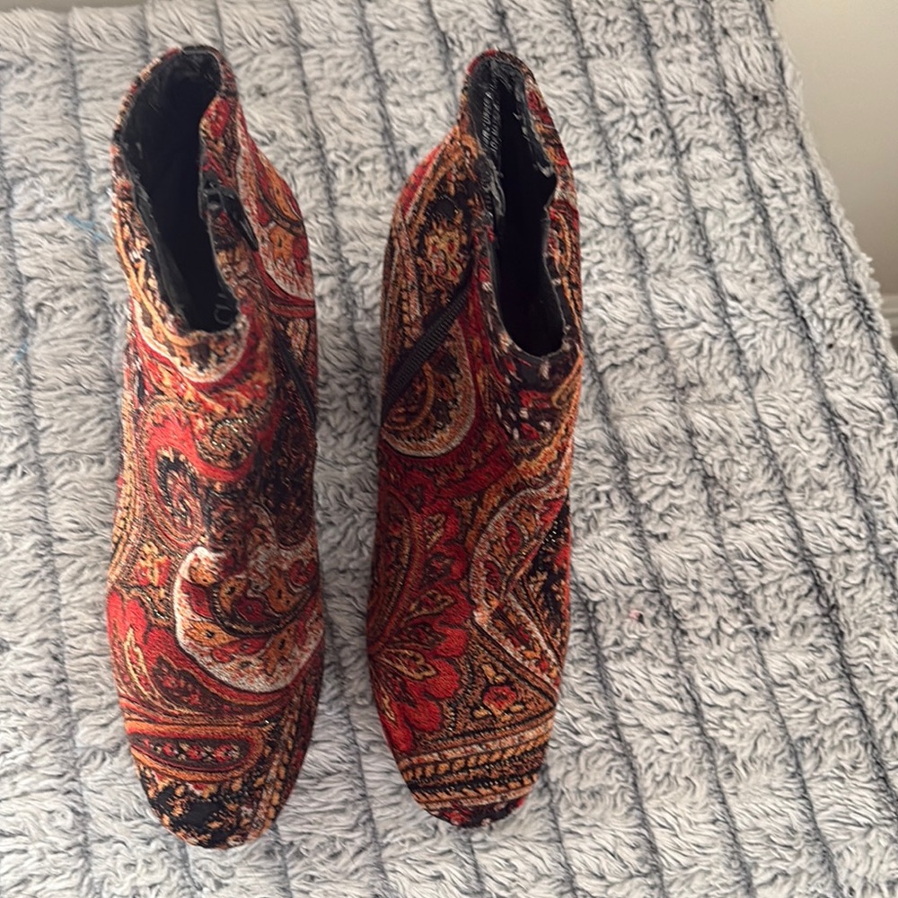 Diba Red and Black Paisley Ankle Boots - Picture 4 of 4